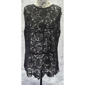 Cabi Women Large Top Lace Black Sheer Sleeveless Sheer Fairygoth Grunge‎ Y2K
